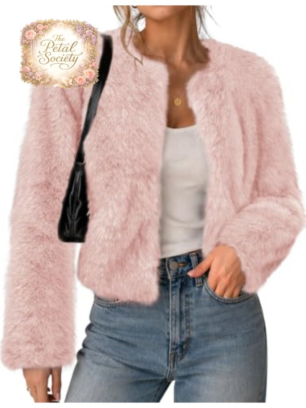 Women's Cropped Faux Fur Coat Long Sleeve Open Front Cardigan